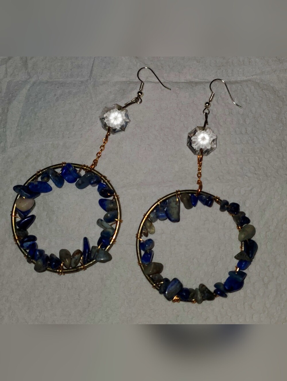 Handmade Lapis Lazuli Stone Hoop Earrings with Gold Wire
